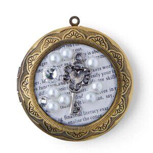 Hildie & Jo Brass Locket Antique Key Pendant with embellished pearls